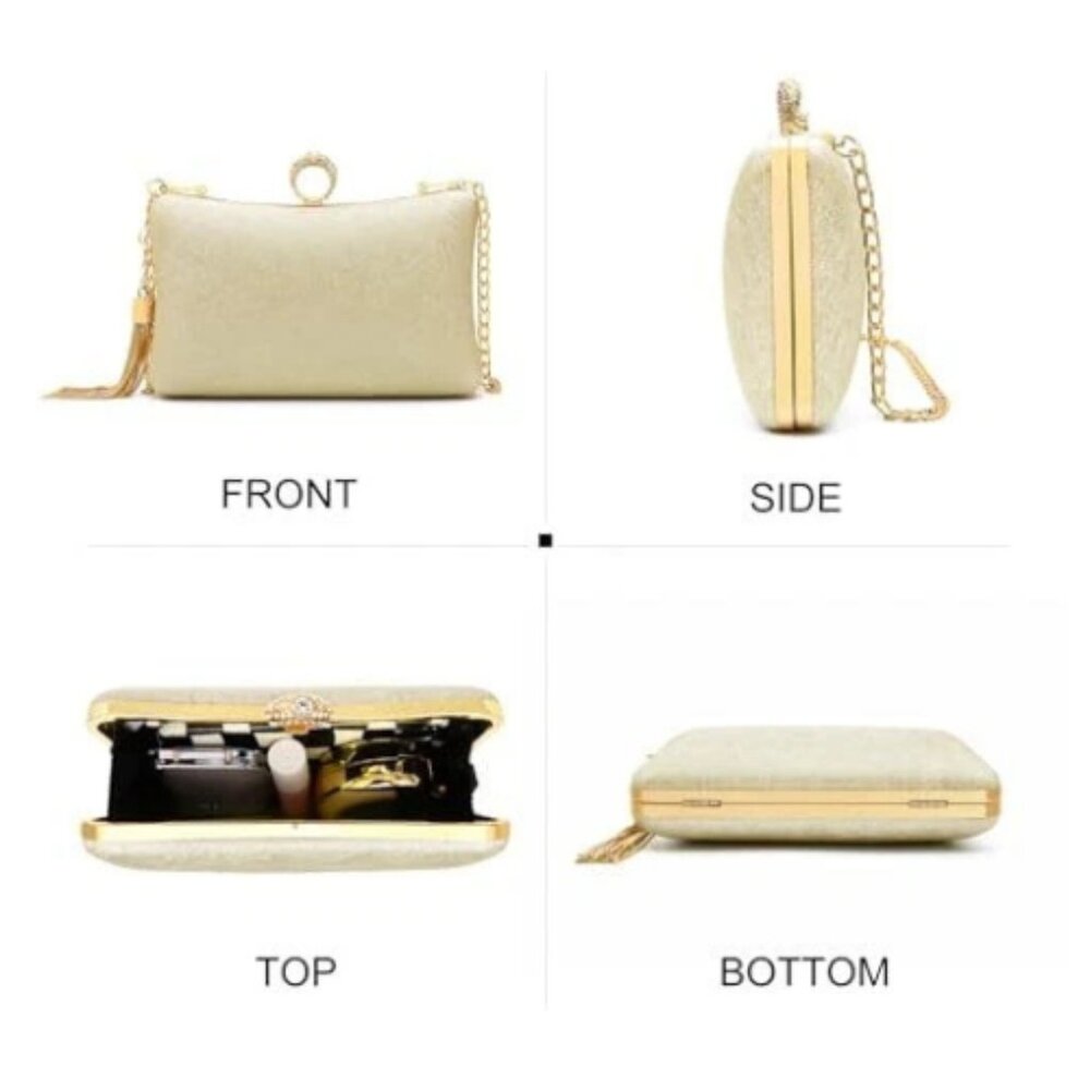 Clutch Purse Women Wedding Evening Handbag Formal Party Prom Bag, Golden Tone - Picture 6 of 7